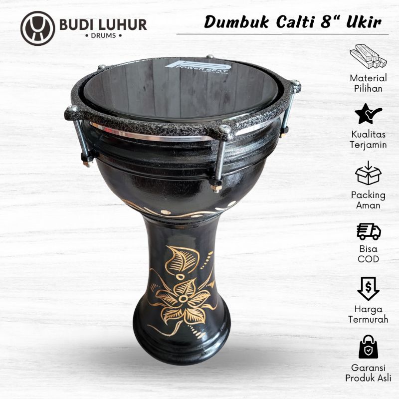 Calti Darbuka Dumbuk Pinggang 8 inch Motif Seni Ukir Marmer Mika Power Beat Alat Musik Marawis Hadroh Rebana Berkualitas