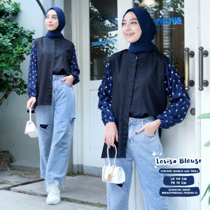 LOVISA BLOUSE COMBI / KEMEJA COMBI / KEMEJA KATUN RAYON VISCOSE / BLOUSE
