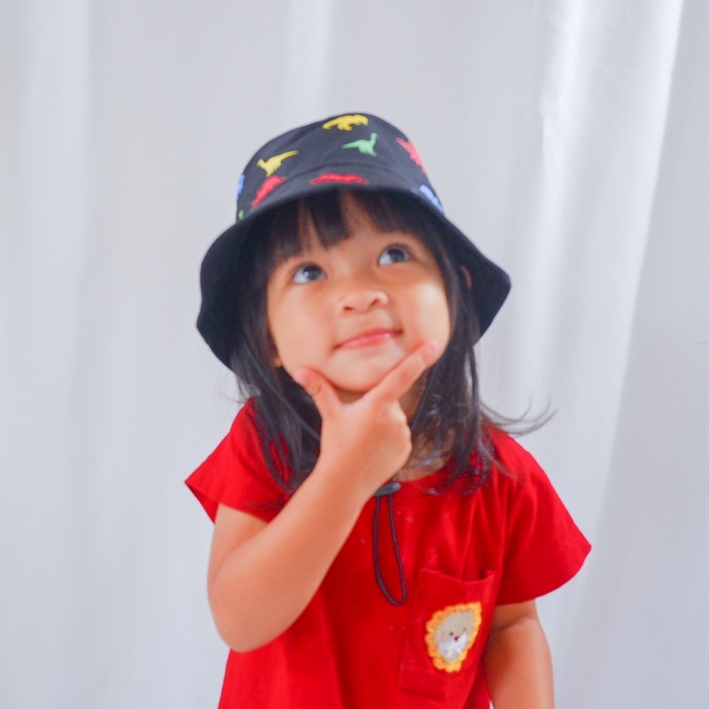 Bucket Hat Anak Polos Topi Anak Dino Topi Rimba Topi Piknik Anak Laki Laki Cowok Motif Full Dino