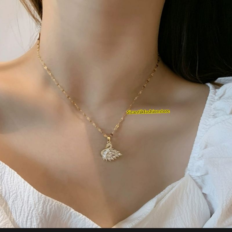 Kalung Titanium Liontin Angsa Gold Anti Karat selamanya Kalung Wanita Kekinian Terbaru Terlaris Liontin Angsa