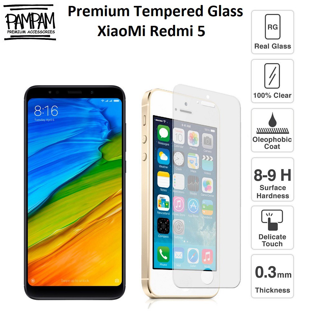 Premium Tempered Glass XiaoMi Redmi 5 9H HP Anti Gores Layar Screen Guard Protector Tempred Original