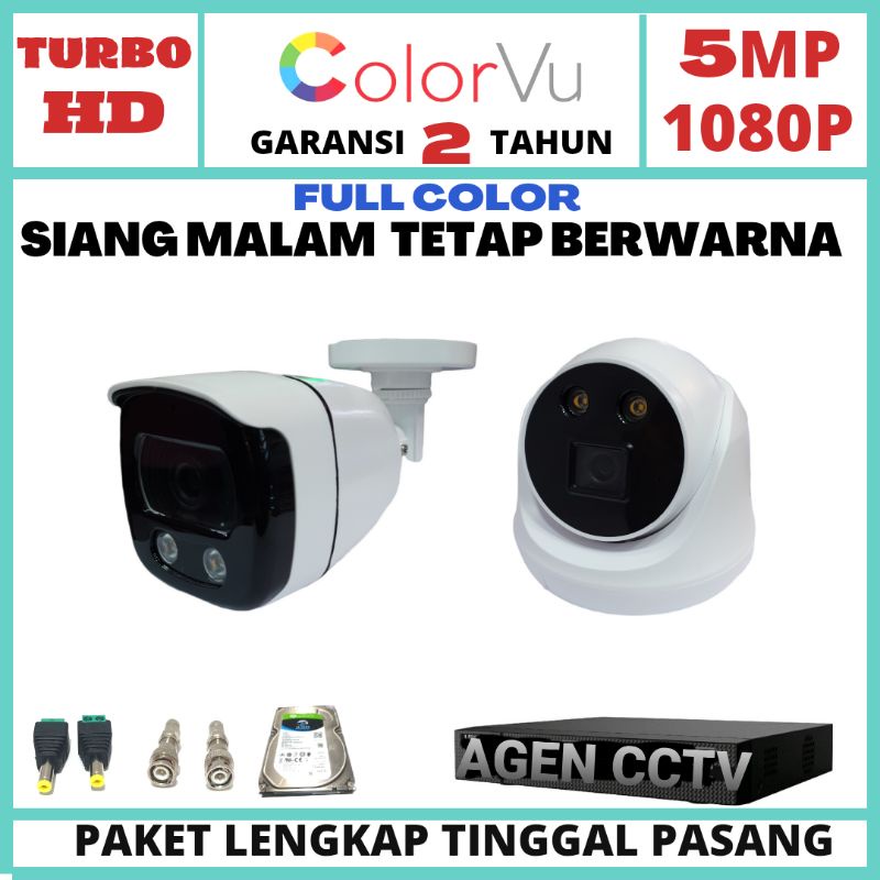 PAKET CCTV COLORVU 4 CHANNEL 2 KAMERA LENSA 5MP 1080P IR SONY  GELAP TETAP BERWARNA