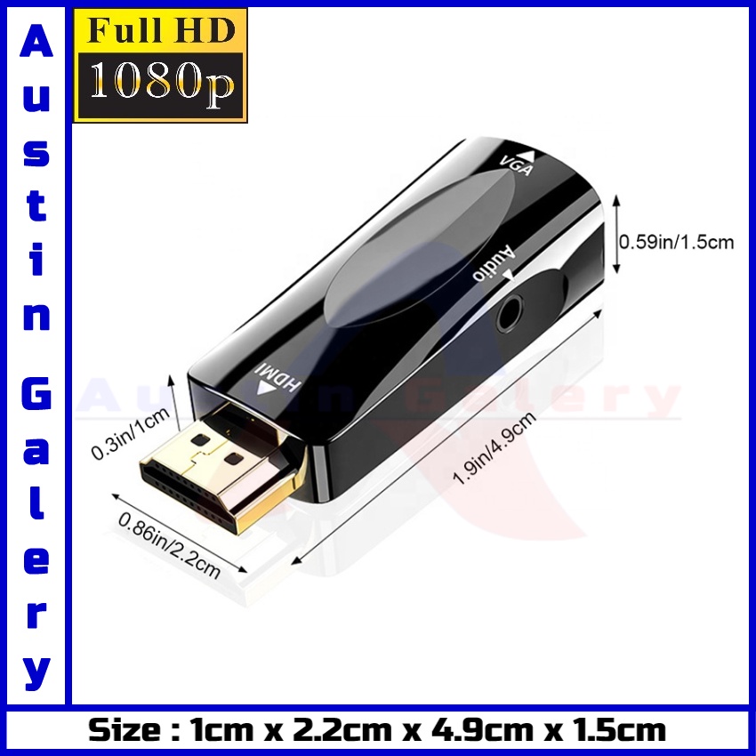 Adapter HDMI TO VGA With Port Audio 3.5mm Full HD1080P Untuk HDTV Proyektor