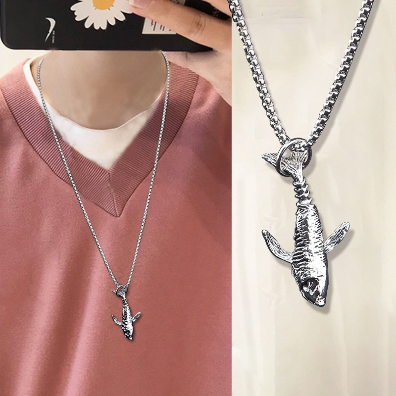 Whale Kalung Rantai Liontin Ikan Paus Bahan Titanium Steel Tahan Air Untuk Pria