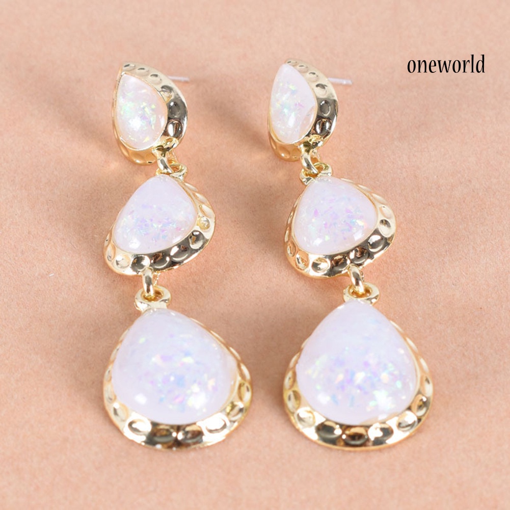 OW# Fashion Women Waterdrop Faux Gem Ear Stud Dangle Long Earrings Jewelry Gift