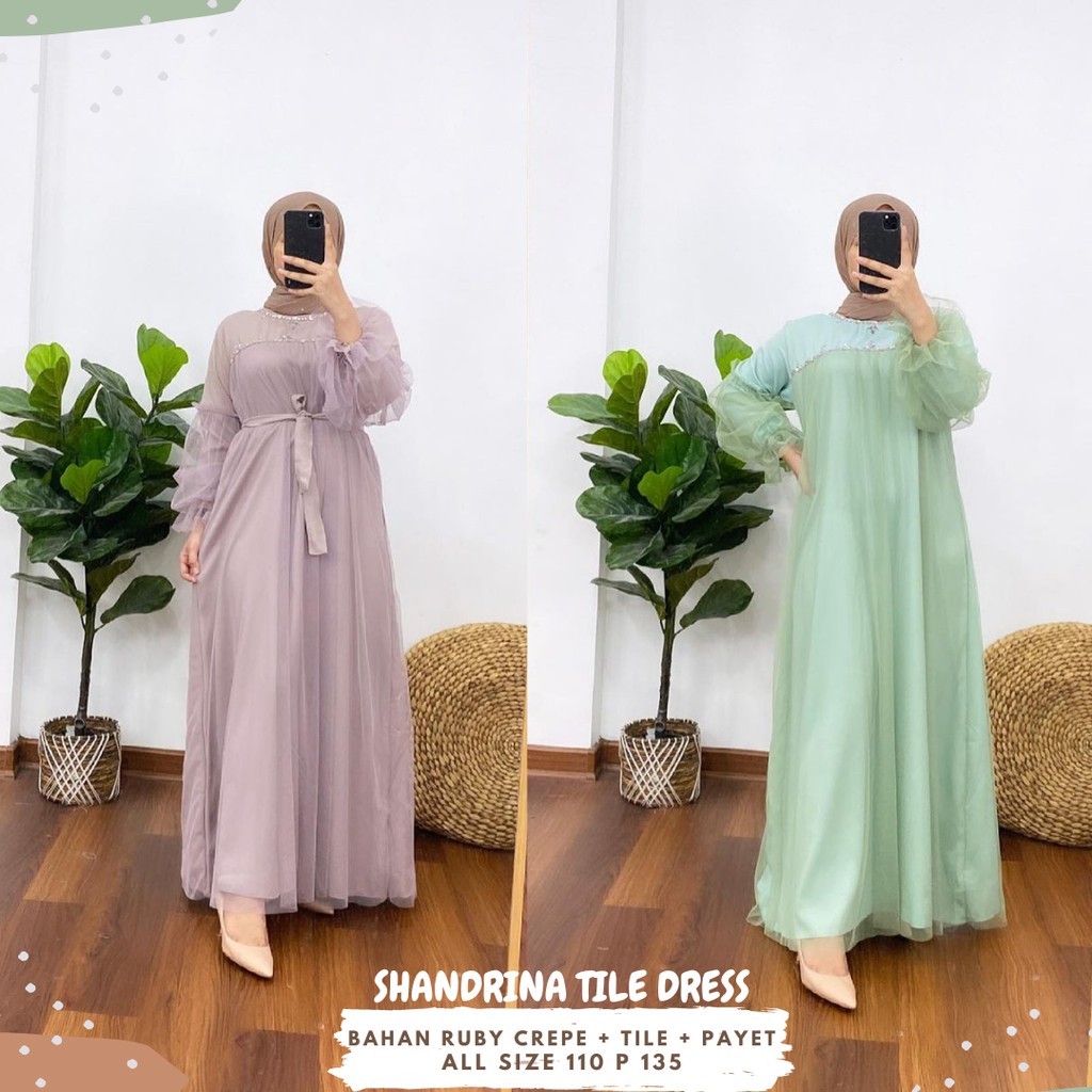 Shandrina Tile Dress ld 110/Dress Tile Full Keliling/Dress Tile Brukat Jumbo/Gamis Tile Payet