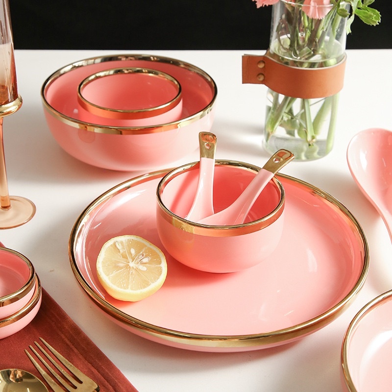 Piring set White Gold, pink gold, green gold, ungu gold , black dan hijaumuda Oriental Dining set 9pcs free box