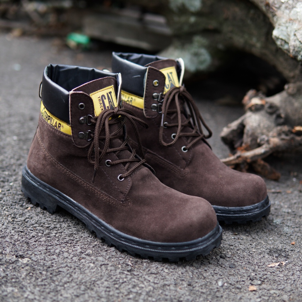 ( BISA COD ) sepatu pria boots safety  kerja lapangan sepatu haiking motoran Caterpillar SBY tinggi coklat