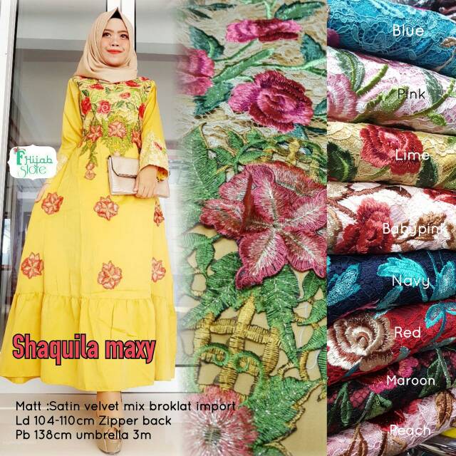 Gamis wanita aplikasi bordir tempel Shaquila Maxy