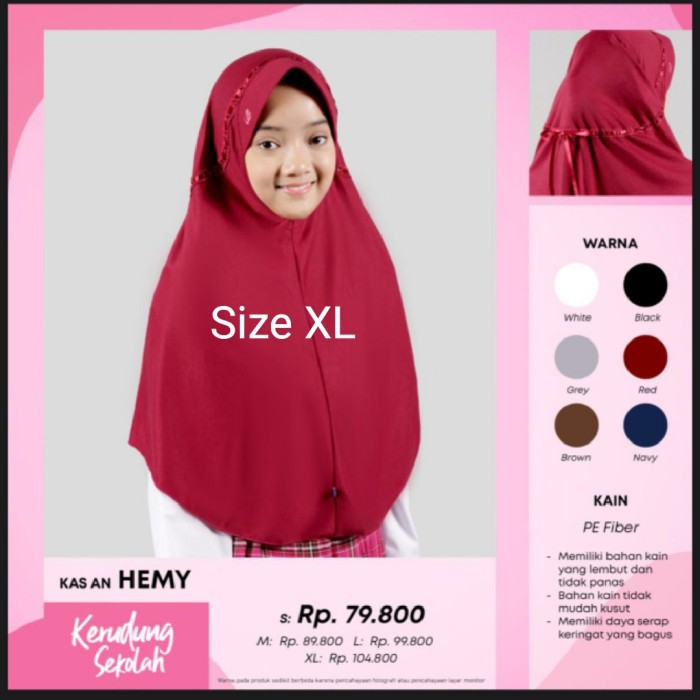 Hemy XL Kerudung Sekolah Rabbani Coklat Scarf Jilbab Instan