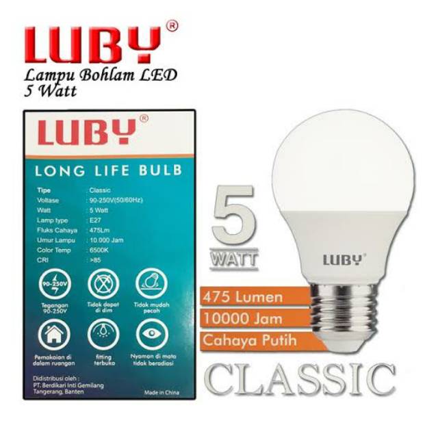 BOHLAM LAMPU LED LUBY CLASSIC CAHAYA PUTIH 3W 5W, 7W, 9W, 12W, 15W, 18W, 24W