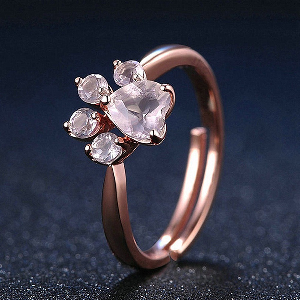 Hu Hu Hu Hu Hu Alat Bantu Pasang Kacamata♡ Cincin Model Terbuka Adjustable Desain Telapak Kaki Anjing Hias Berlian Imitasi Untuk Wanita