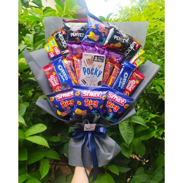 (B) Buket BIG PREMIUM POCKY COKLAT BESAR/paket/bingkisan Snack Ulang Tahun/Ultah/ Wisuda/Kado/Hadiah