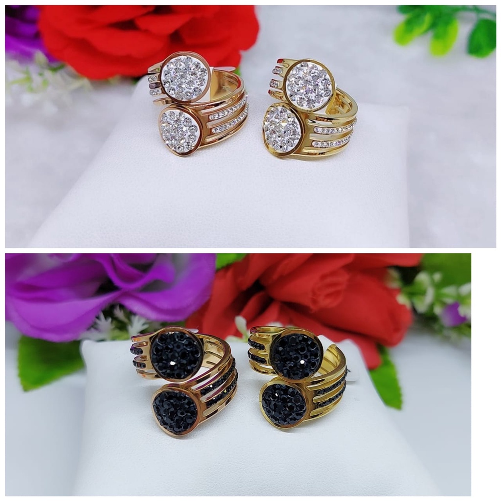 Set Gelang dan Cincin Titanium Permata Putih&amp;Hitam