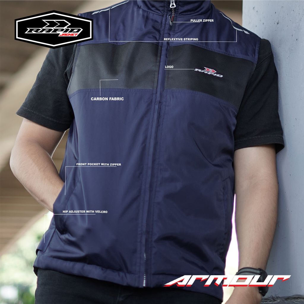 Rompi motor pria touring  anti angin  RAPID ARMOUR  tahan angin pelindung dada reflextif bahan parasit premium