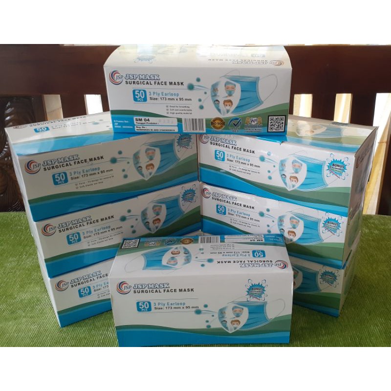 MASKER BEDAH MEDIS JSP KESEHATAN 3PLY EARLOOP ISI 50 PCS Surgical 3 PLY