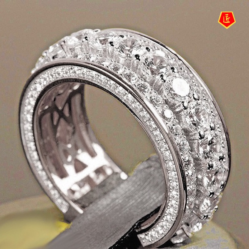 [Ready Stock]Gold Full Diamond round Ring Simple Personality