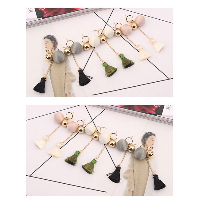 LRC Anting Tusuk Fashion Tassel&amp;fuzzy Ball Decorated Long Earrings