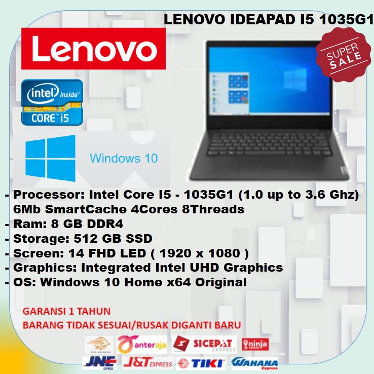LAPTOP LENOVO OFFICE ZOOM BISNIS ONLINE GAMING IDEAPAD I5 1035G1 8GB SSD 512GB