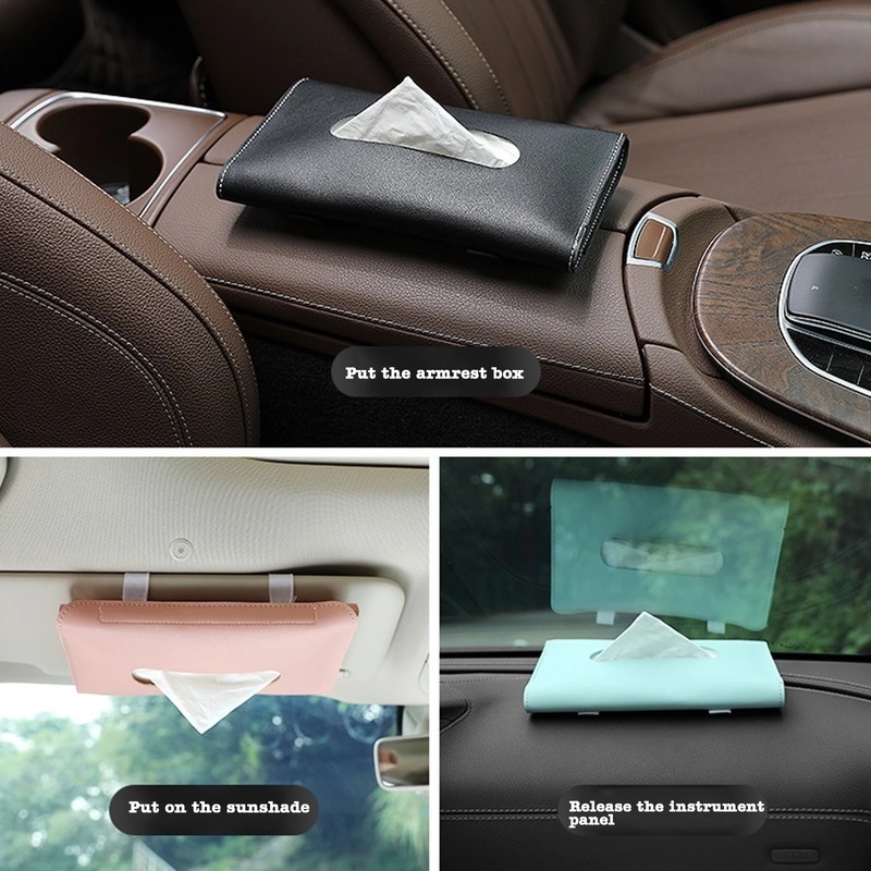 Three Colors Multifunctional Car Sunshade Tissue Bag PU Leather Storage