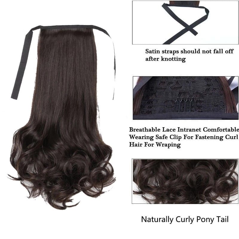 WE Wig Ponytail Anak Rambut Palsu Extension Hair Clip Ponytail Model Pendek Keriting 38cm Ponytail Curly Tali