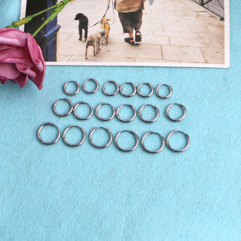 Siy 6Pcs Anting Bulat Bahan Stainless Steel Warna Silver Gaya Hip Hop Untuk Wanita