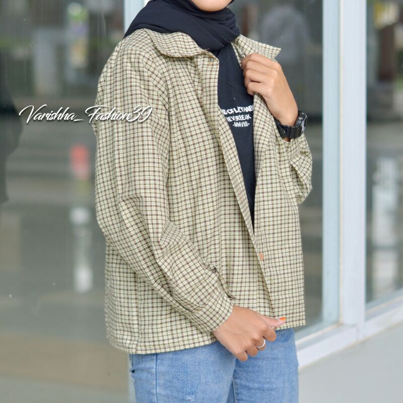 KEMEJA CROP OVERSIZE KOREA//KEMEJA KOTAK KOTAK WANITA//OUTER WANITA/KEMEJA CROP OVER SIZE/OUTER CROP