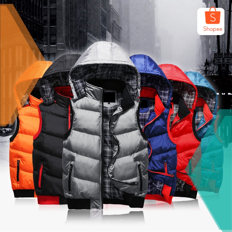 Pria Turun Katun Kasual Rompi Fit Ramping Pria Pasangan Dilepas Hooded Rompi Jaket Pria