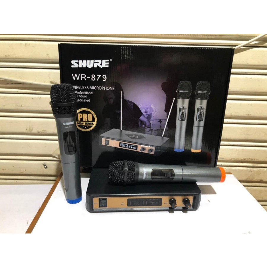 Mic Wireless Shure WR879 WR 879 WR-879 UHF 2 Mic Pegang Handheld Mic Tanpa Kabel Shure Digital Displ