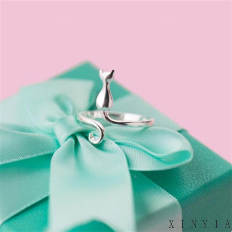 【Bayar di tempat】Cincin Model Terbuka Desain Telinga Kucing Lucu Gaya Simple Adjustable Untuk Wanita