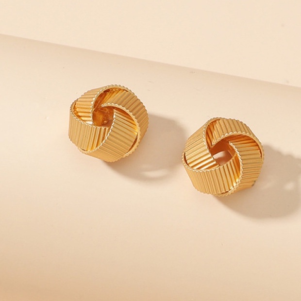 Anting Tusuk Model Geometri Twist Bahan Metal Warna Gold / Silver Untuk Wanita