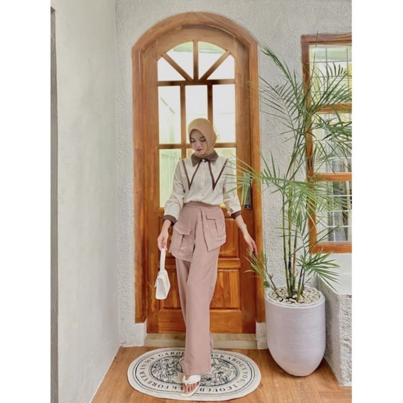 Pallazo pocket pants Highwaist celana panjang kekinian