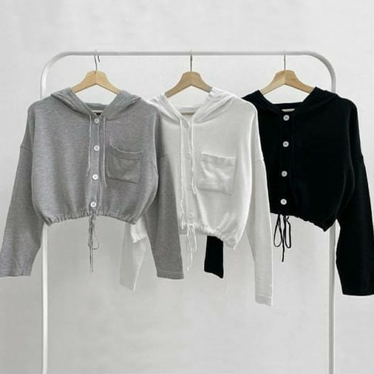 GZB Fashion Sweater Wanita / Switer Hoodie Mona Kancing / Ootd / Baju Atasan Cewek Topi