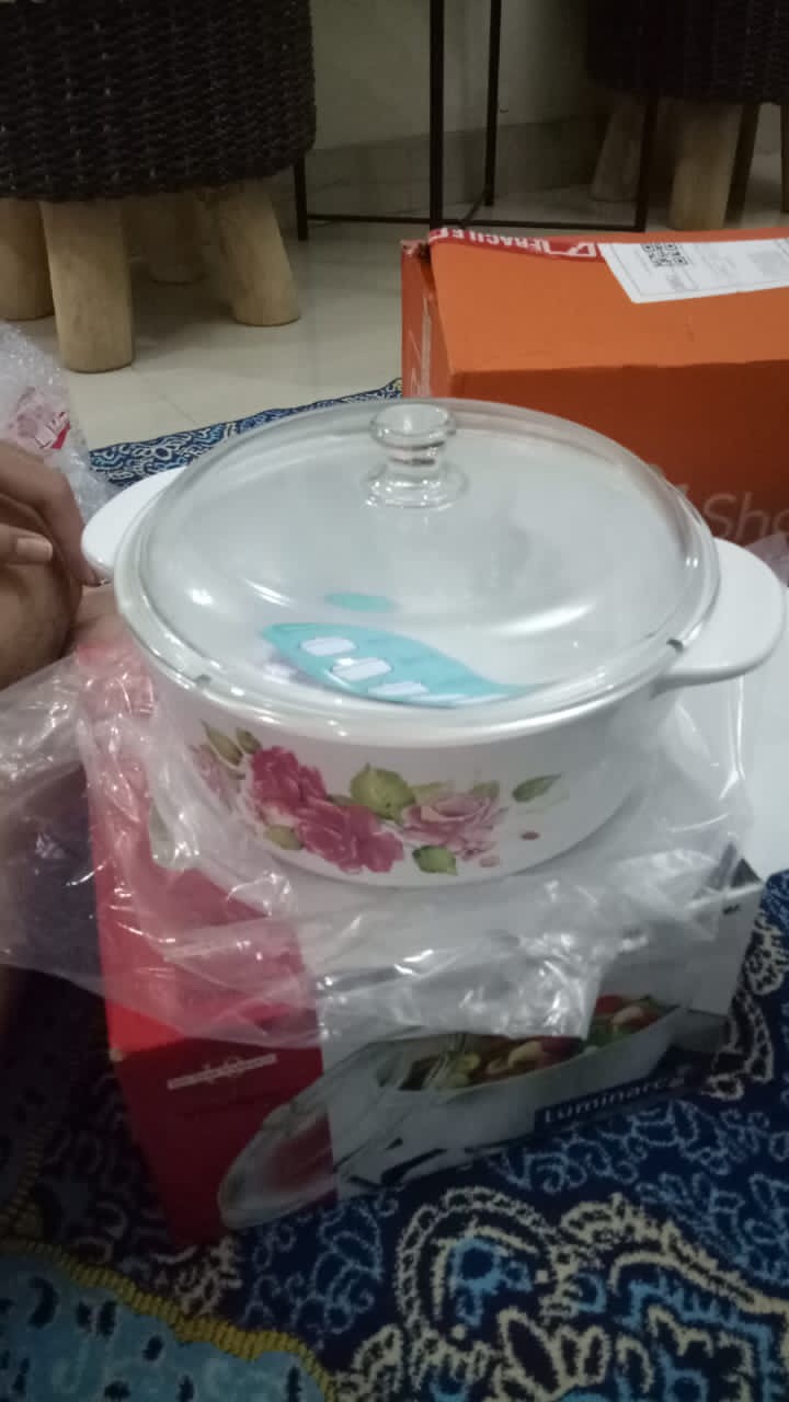 Maxim Luminarc Fresh Bouquet Panci Keramik Tahan Panas / Dingin 2l/20cm + Tutup Kaca