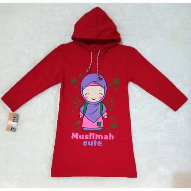 Tunik hoodie karakter katun muslimah atasan anak perempuan