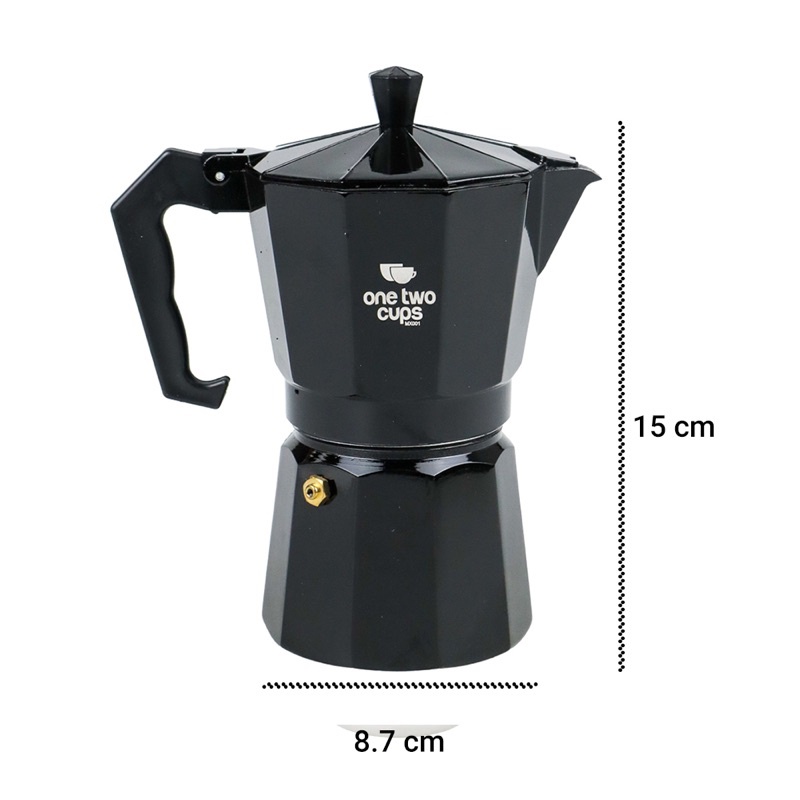 One Two Cups Espresso Coffee Maker Moka Pot Teko Stovetop Filter 300ml 6 Cups - MX001 - Black