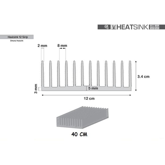 Heatsink 12 Sirip 40 CM Pendingin 40CM 12 Sirip Pendingin Elektronik Multi Heatsing Tebal