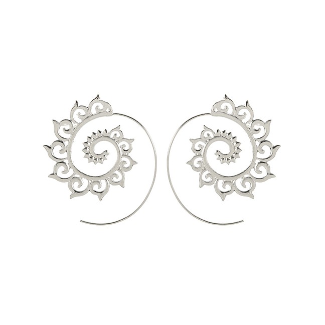 LRC Anting Tusuk Fashion Silver Round Gear Spiral Auspicious Earrings F59310