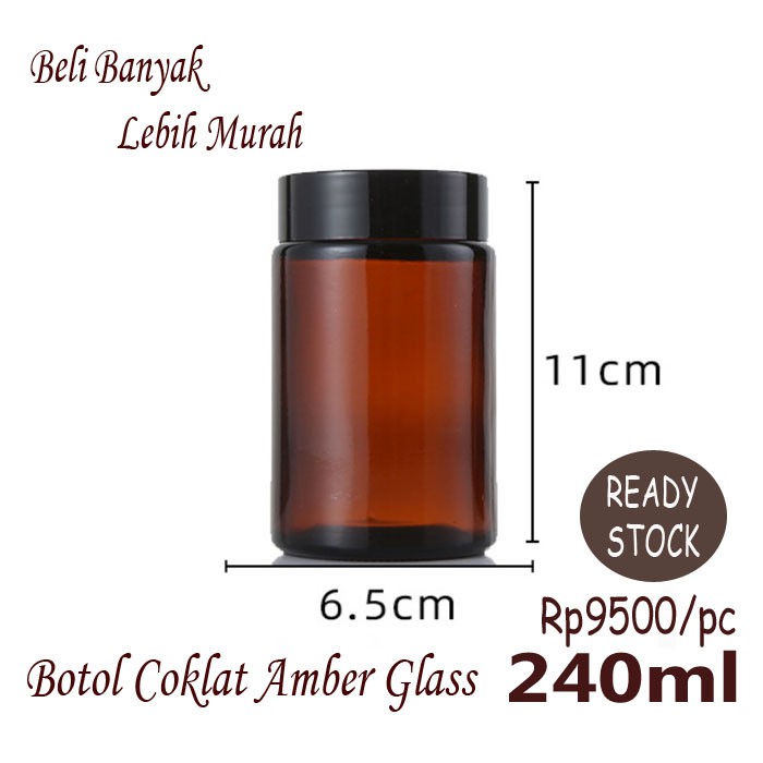 Botol Coklat Amber 240ml Botol Pot Cream Jar Wadah Tempat Obat Kosmetik