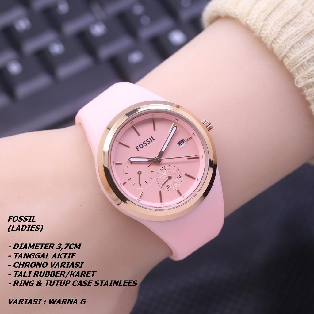 JAM TANGAN WANITA FASHION TALI RUBBER BODY BULAT TANGGAL AKTIF CHRONO OFF