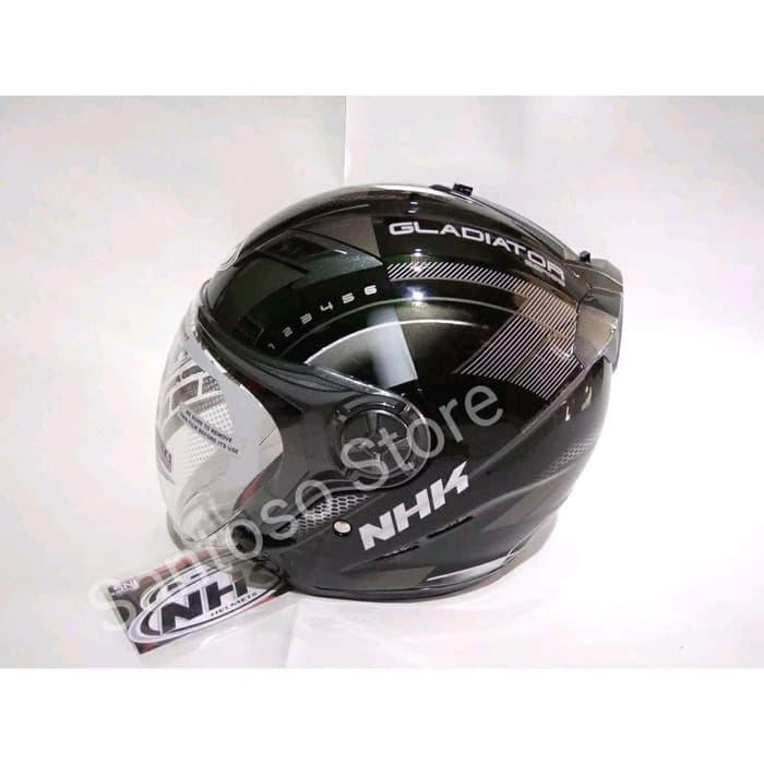 AM 6912 HELM HALF FACE DEWASA NHK GLADIATOR INDY BLACK SILVER HIT