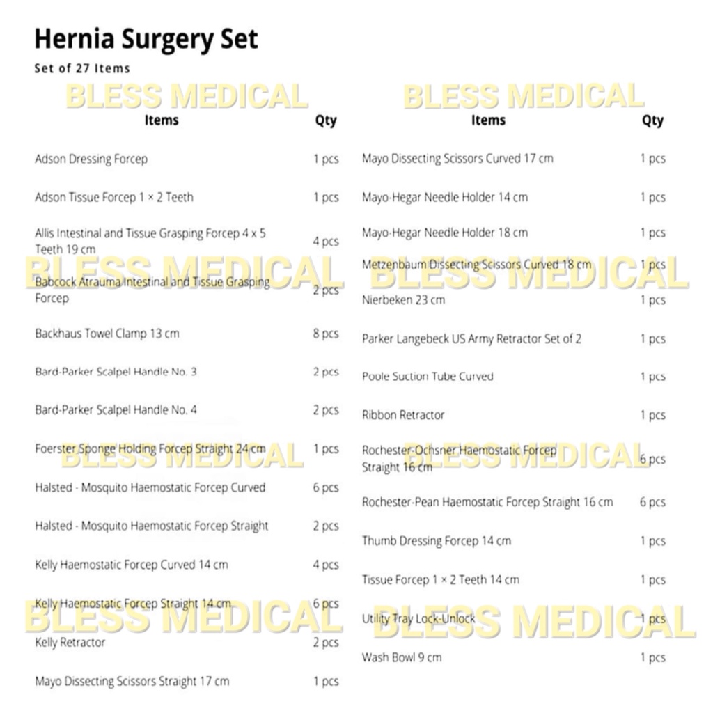 Hernia Surgery Set of 27 Item