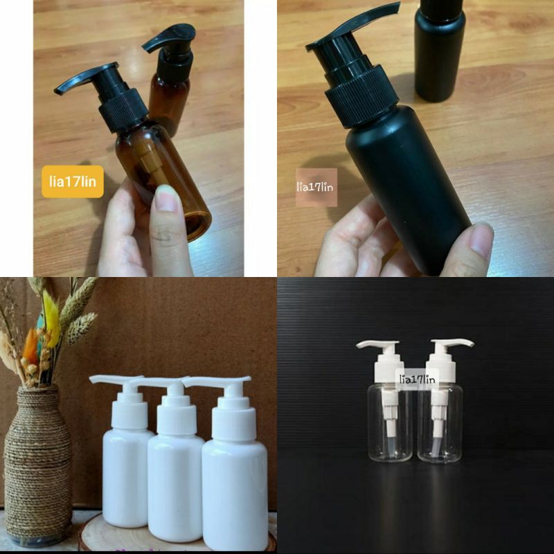 Botol Pump 60ml Botol Pump Bening / Hitam / Putih / Amber Tebal Berkualitas