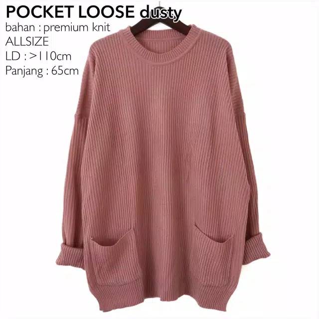 Sweater Pocket LOOSE Saku l Sweater Rajut l Pakaian Rajut Wanita l Rajut Keren Murah l Rajut Cewek