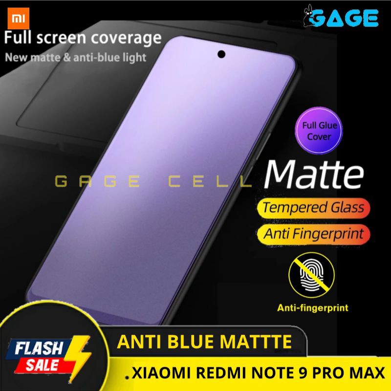 TEMPERED GLASS ANTI GORES BLUE MATTE KACA REDMI NOTE 9 PRO MAX FULL SCREEN PROTECTOR PREMIUM