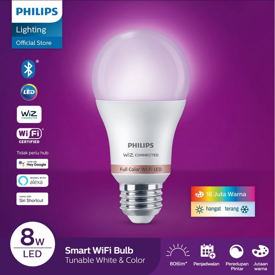 Philips Lampu Smart Wifi LED Multipack 8W - Tunable Color 16 Juta (Warna) Lampur Smart Home WIZ Paket 2 Lampu