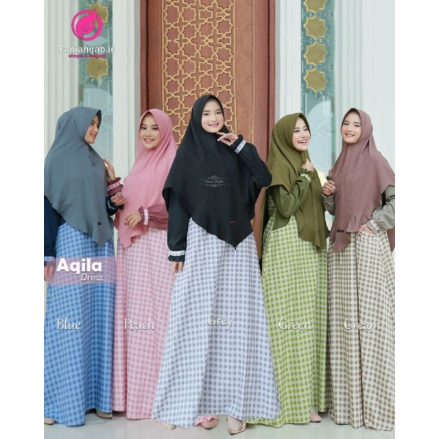 AQILA DRESS GAMIS MOTIF KOTAK KOTAK GAMIS SIMPLE GAMIS KONDANGAN BAHAN KATUN JEPANG MIX TOYOBO SIZE 