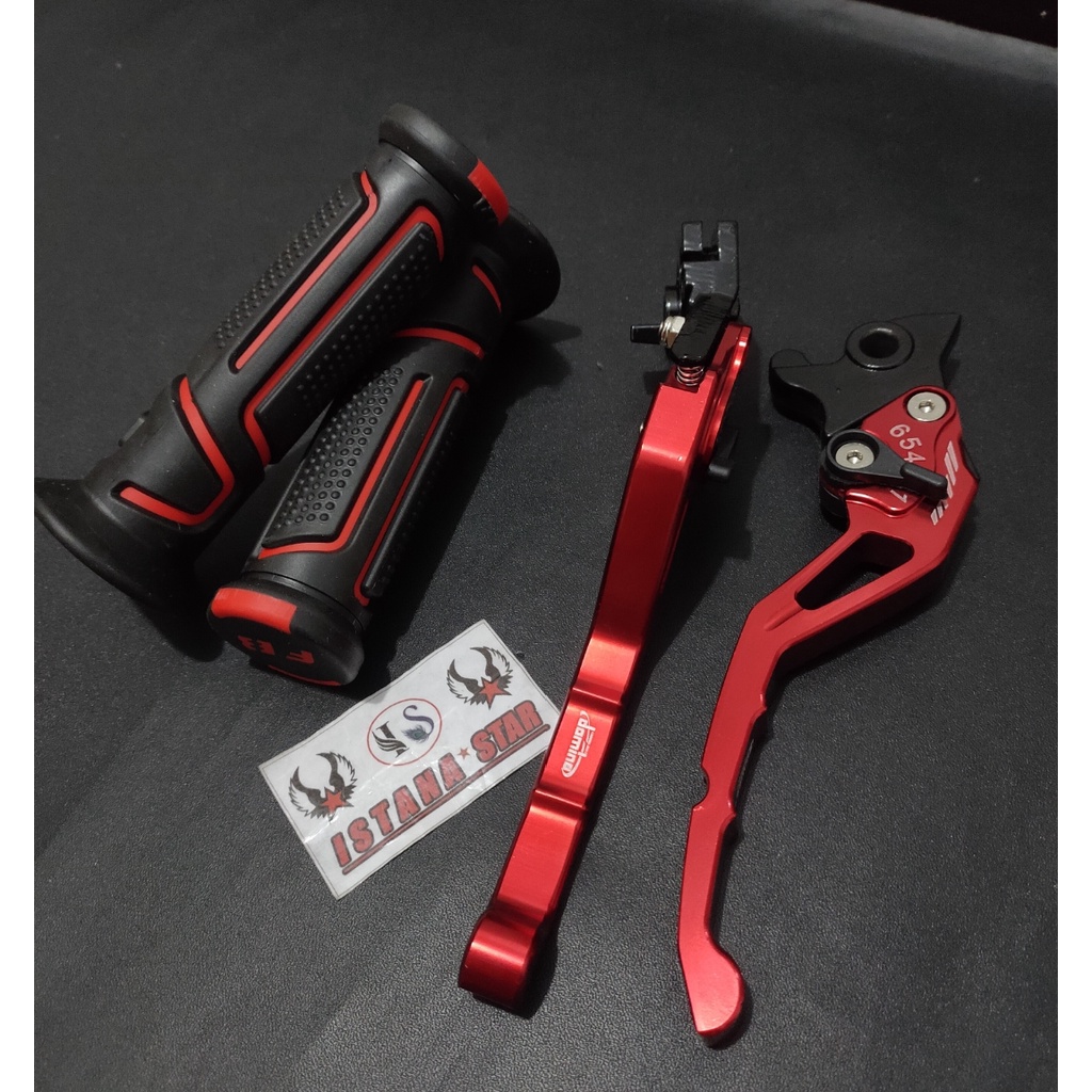 Handle variasi rem yamaha vixion old NVA NVL vixion new scorpio rx king kiri kanan stelan warna MERAH PLUS GRIP FAST BIKER