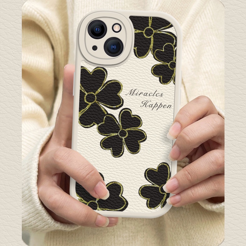 Soft Case Motif Daun Clover Untuk iPhone 6 7 8 Plus X XR Xs 11 Pro Max 14 13 12