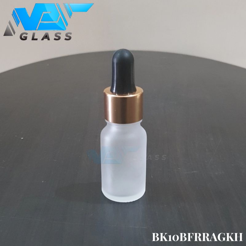 botol kaca pipet 10ml bening frosted doff - ring almunium gold